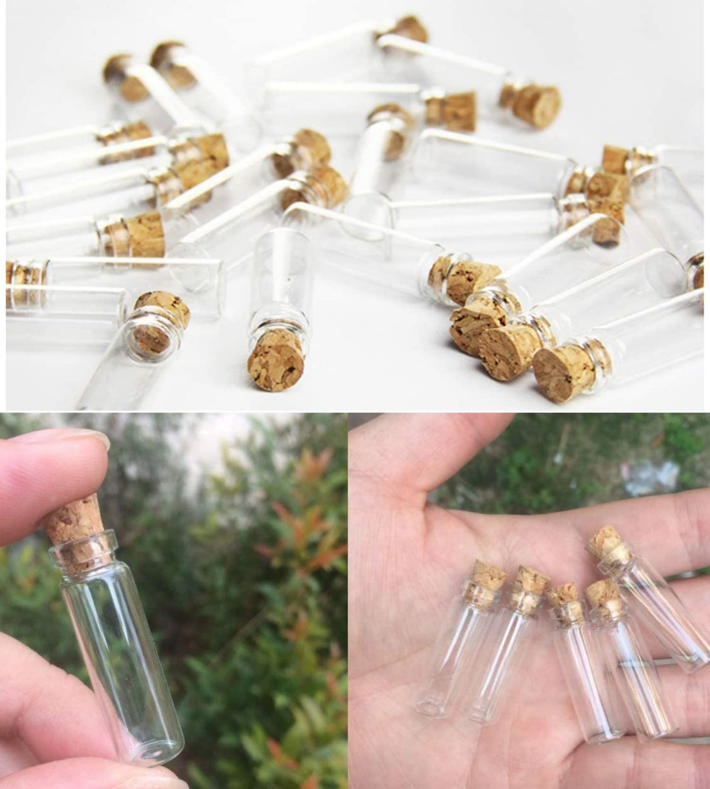 Minsily 100 Pcs 2ml Mini Glass Bottles with Cork Stoppers, 20 Meters Twines, Tiny Jars, Clear Mini Vials, Corked Bottles for DIY Arts, Crafts, Decoration, Party Favors, Gift
