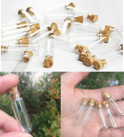 Minsily 100 Pcs 2ml Mini Glass Bottles with Cork Stoppers, 20 Meters Twines, Tiny Jars, Clear Mini Vials, Corked Bottles for DIY Arts, Crafts, Decoration, Party Favors, Gift