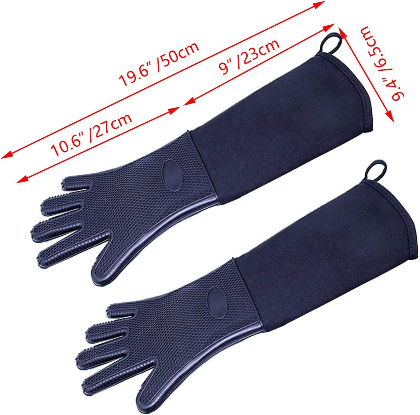 Extra Long 19.7" Professional Oven Mitts, Non-Slip Silicone Grip, Heat Resistant Up to 572°F, Black