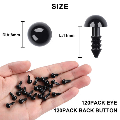 UPINS 120PCS Plastic Safety Crochet Eyes Bulk with 120PCS Washers for Crochet Crafts (0.32Inch/8mm)