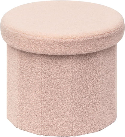 15-Inch Compact Round Ottoman with Hidden Storage - Pink
