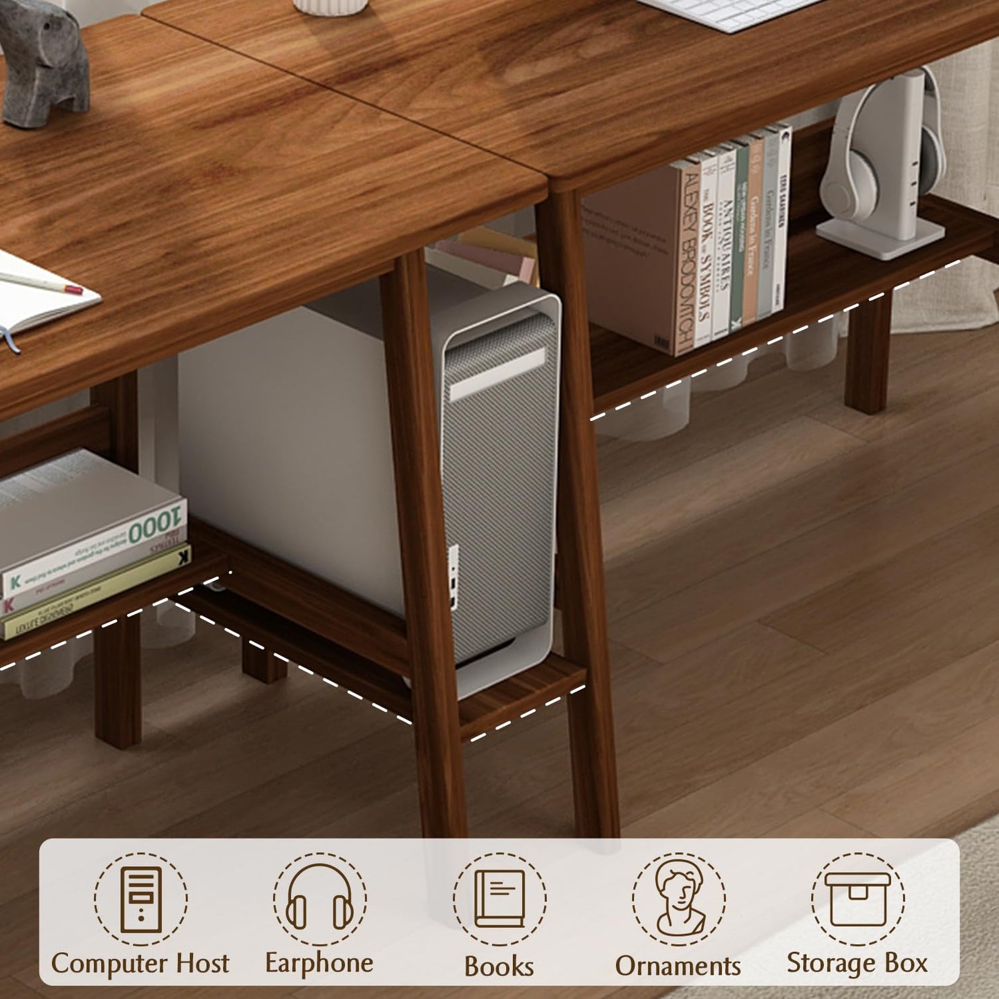 NELYE 2-Person Writing Desk with Bookshelf - 79" Wooden Extra Long Home Office Work Table, Double Study Computer Workstation with Storage Shelves in White, 79" W x 24" D