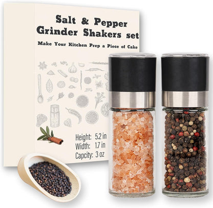 ErrandsHelper Set (1.7 inches 5.1 inches) Salt and Pepper Grinder - Spice Shakers with Adjustable Coarseness