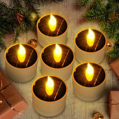 Solar Tea Lights Outdoor Waterproof - 6 Pack Flameless Flickering Solar Candles Reusable LED Tea Light Candles Rechargeable Dusk to Dawn Lighting for Lanterns Garden Camping Home Decor, 2.3''x2.1''