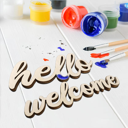 WOODOUNAI 10 Pcs Unfinished Wooden Hello & Welcome Sign Wooden Cutout Letter Hello Welcome Sign for Wreath DIY Art Blank Decorative Word Signs for Door Wall Christmas Trees Home Decor (Wood)