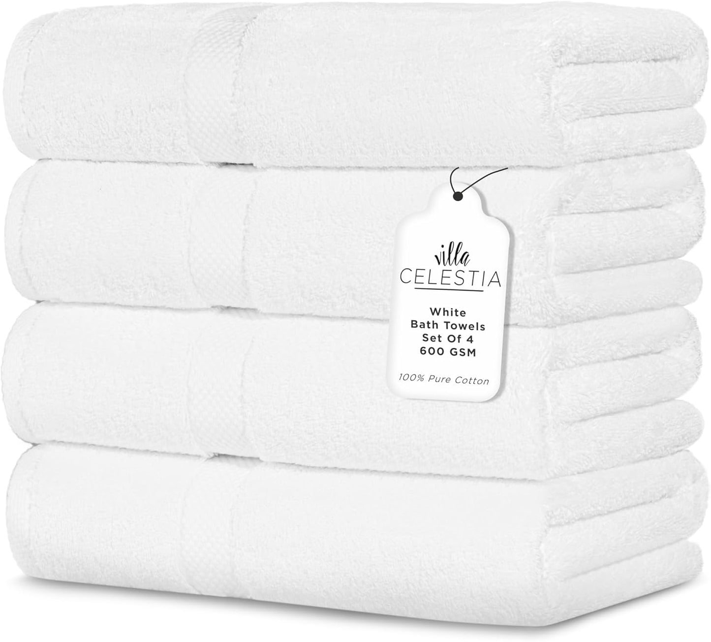 600 100% Set 4, 4 Pack 4 GSM Cotton Bath Towels, White, of Highly Absorbent, Plush, Soft, Quick Dry, Pieces Combed