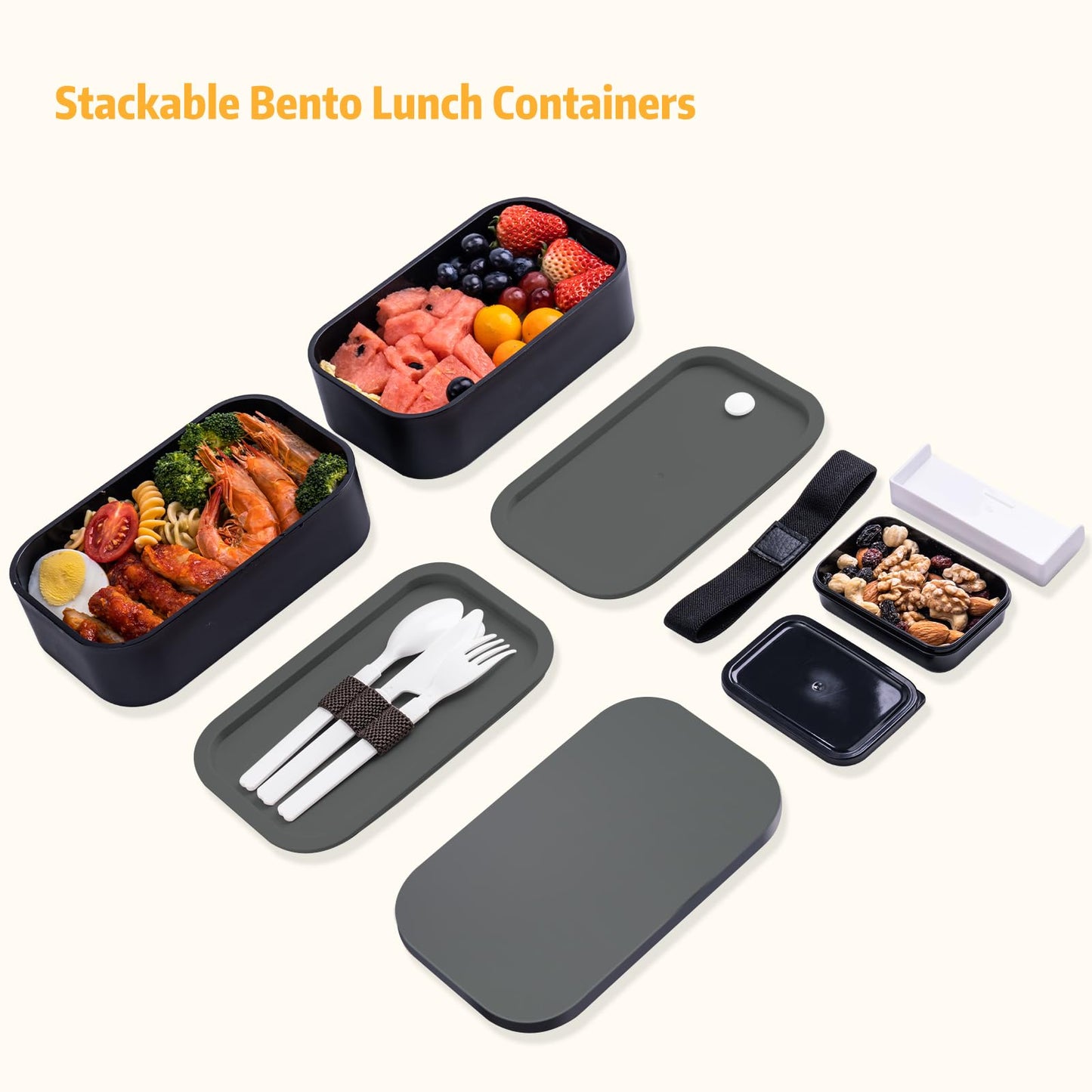 Healfyya Bento Box with Lunch Bag Microwavable All-in-One Meal Prep Compartment Lunch Containers with Utensils Leak Resistant Lunch Box with Sauce Container 60oz Gray