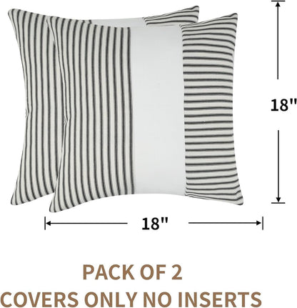 18x18, Set 2, Farmhouse Pillow Covers Boho Modern Accent Square Throw Pillow Covers of Black and White Striped