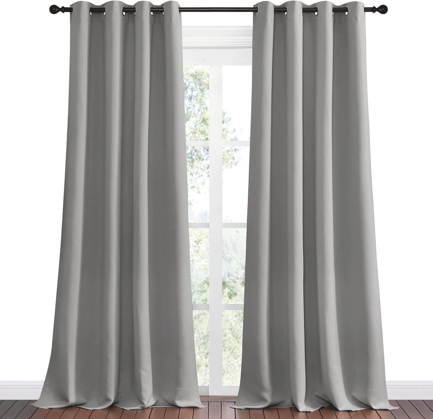 NICETOWN Silver Grey Room Darkening Curtain Panels - 120" Long | Heat-Blocking Drapes for RV & Studio, 55" Width, Set of 2