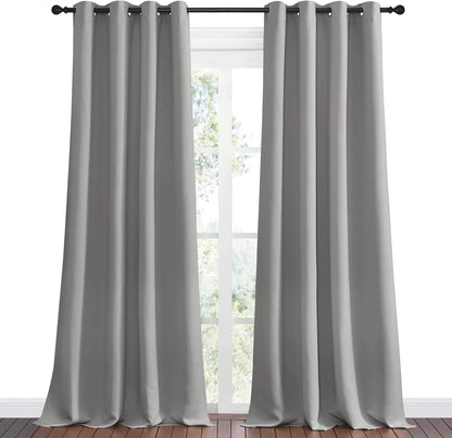 NICETOWN Silver Grey Room Darkening Curtain Panels - 120" Long | Heat-Blocking Drapes for RV & Studio, 55" Width, Set of 2
