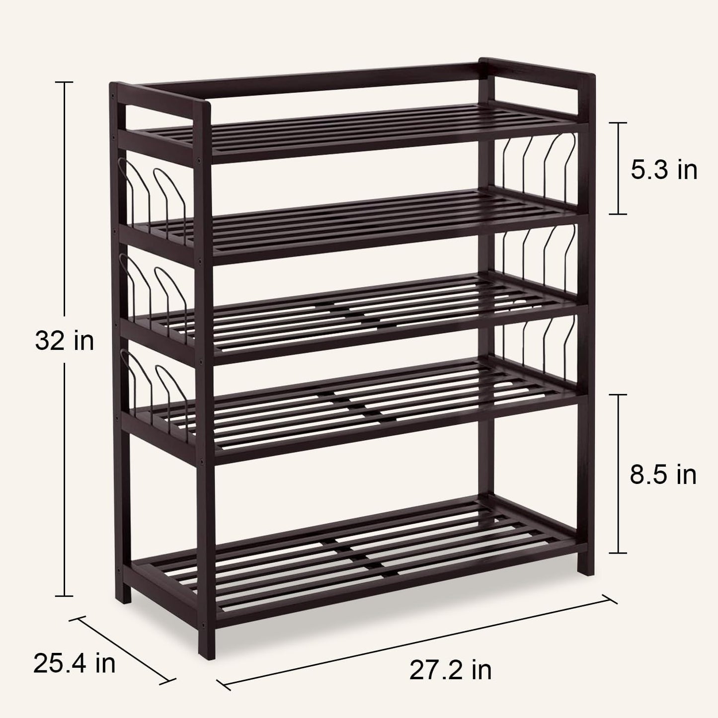 PayLessHere 5-Tier Closet (5 Bamboo Shoe Rack Shoe Bench Shoe Shelf Free Standing Storage Organizer with Additional