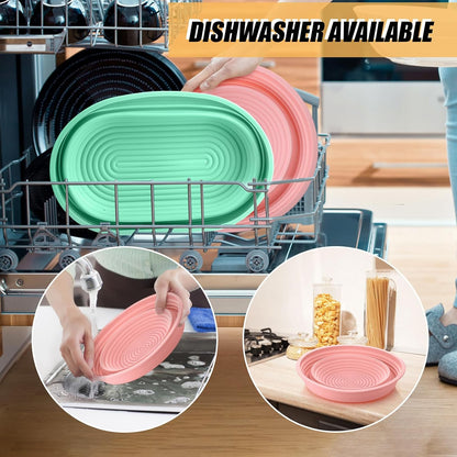 Palksky Sourdough Proofing Baskets Silicone Kit - Sourdough Bread Baking Supplies, Round & Oval Bowls for Rising