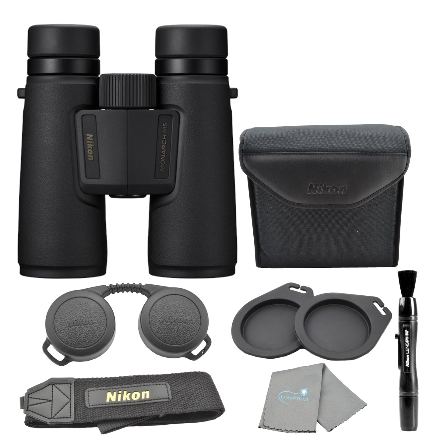 Nikon Monarch M5 8x42 (16767) Black Binoculars Bundle with Lens Pen and Lens Cloth, Compact Binoculars for Adults for Hunting, Bird Watching, and Hiking Essentials, Zoom Lightweight Travel