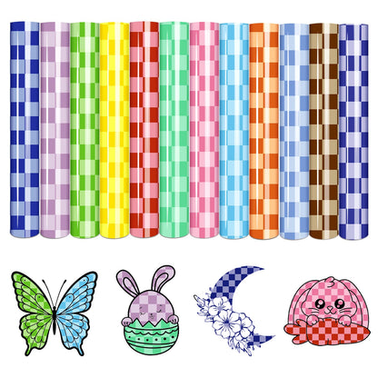 Tintnut Checkerboard Heat Transfer Vinyl, 12 Sheets 12"x10" Colorful Check Patterned Iron on Vinyl for DIY T-Shirts, Apparel & Craft Projects