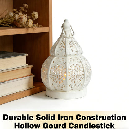 1pcs Iron Gourd Hollow Candle Holder Projection Ambient Decor for Home Garden Courtyard Decorative Ornament (Black)