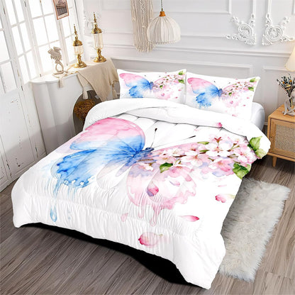 Set 3 Set 2 CCoutueChen Butterfly Comforter Queen Pieces Blue Pink Butterfly Bedding for Kids Teens Butterflies Cherry