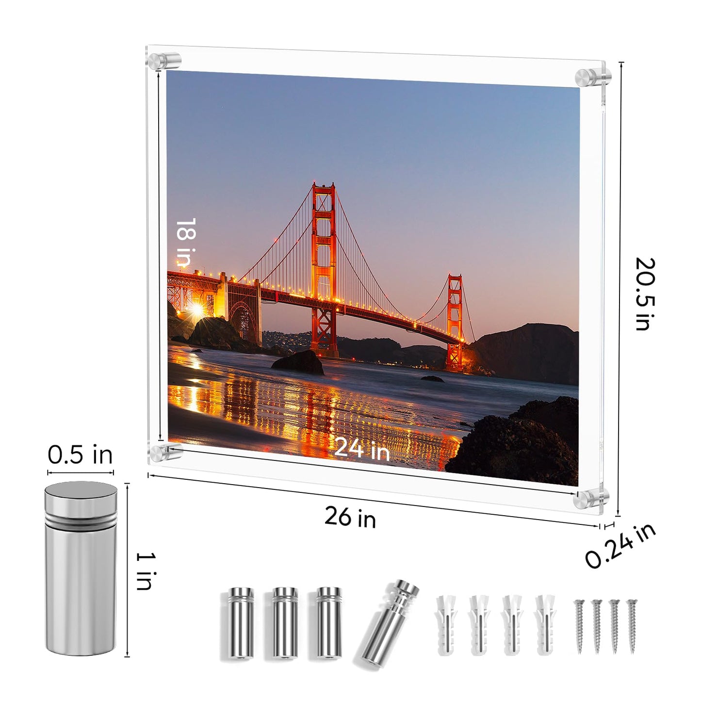AITEE Large Acrylic Floating Picture Frame 18×24，Clear Photo Frame Wall Mount, Display Photo Frames for Office/Home/Living Room, Full Frame Size 20.5×26.5.