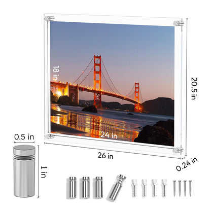 AITEE Large Acrylic Floating Picture Frame 18×24，Clear Photo Frame Wall Mount, Display Photo Frames for Office/Home/Living Room, Full Frame Size 20.5×26.5.