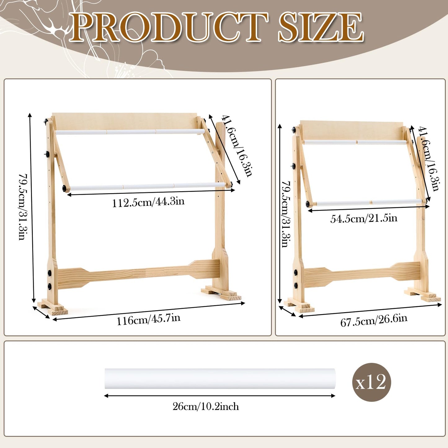 Colingmill Needlework Table and Adjustable Embroidery Stand, Cross Stitch Hoop Stand, Beech Wood Tapestry Cross Stitch Embroidery Frame Holder 21.5 x 16.3 and 44.3 x 16.3