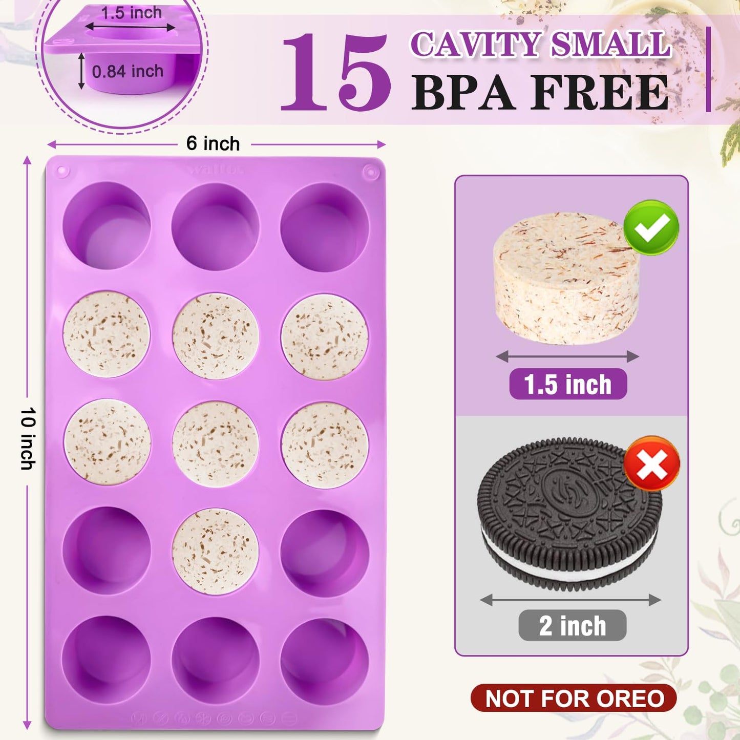 Walfos 3 Pack Small Soap Molds,15 Cavity Mini Round Silicone Molds,1.5inch Cylinder Silicone Soap Molds Perfect for Soap Making.Non-Stick BPA Free and Dishwasher Safe