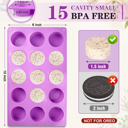 Walfos 3 Pack Small Soap Molds,15 Cavity Mini Round Silicone Molds,1.5inch Cylinder Silicone Soap Molds Perfect for Soap Making.Non-Stick BPA Free and Dishwasher Safe