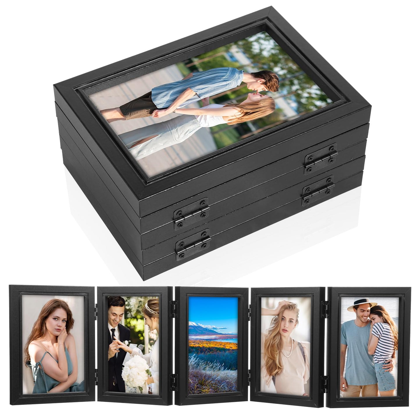 KongTiva 2 Sets 4x6in 5 Folding Accordion Picture Frame, Foldable Hinged Collage Photo Frames Acrylic Tabletop Display for Father's Day Birthday Anniversary