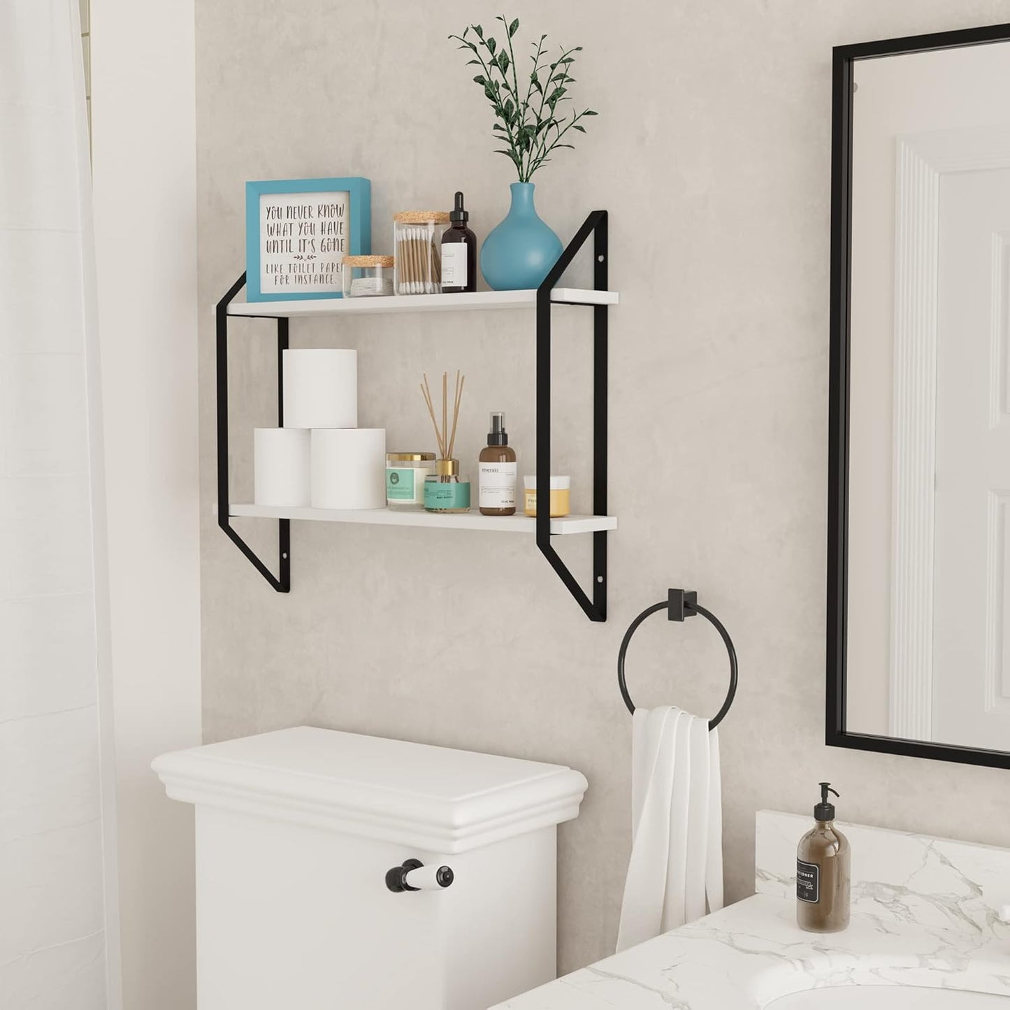 24" 2 Wallniture Ponza Floating Shelves for Living Room Decor, Bookshelf Wall Decor, Tier Bathroom Organizer & Kitchen