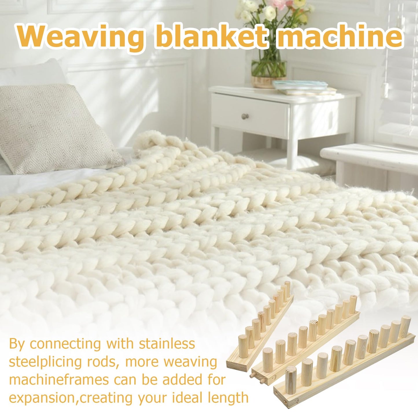ZMJY 46" Adjustable Chunky Yarn Loom Kit for DIY Blankets | Beginner-Friendly Hand Knitting Loom with Modular Wooden Frame | No Needles Required for Family Craft, Home Decor & Stress Relief