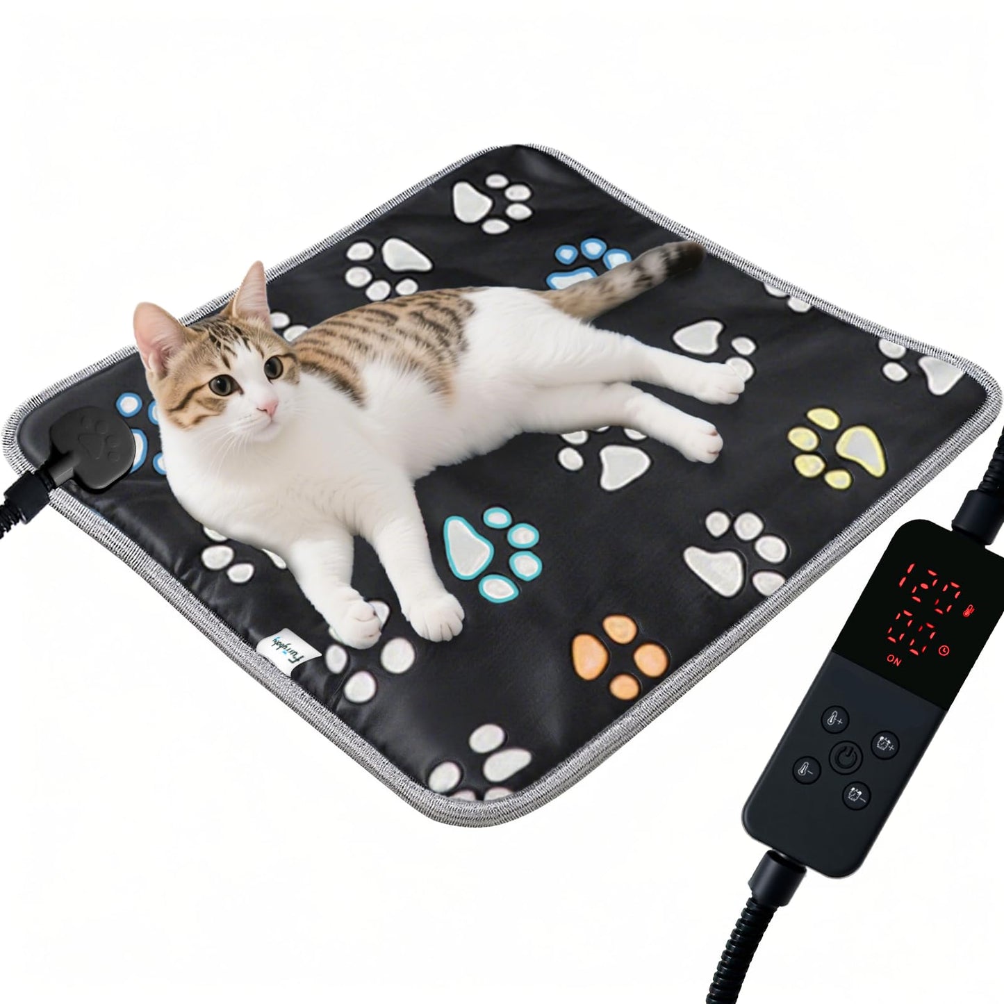 furrybaby Pet Heating Pad, Waterproof Dog Heating Pad Mat for Cat with Durable Anti-Bite Tube Indoor for Puppies Dogs Cats (1 Pack Black, 17 X 17in, Temp Adjustable)