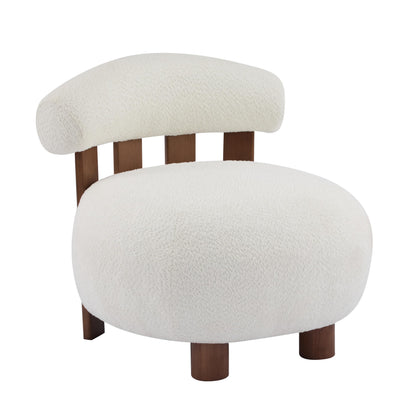 Christopher Knight Home Elvina Boucle Fabric Accent Chair, Solid Wood Single Lounge Sofa, Bedroom Comfy Reading Chair, for Modern Minimalist Style Living Room/Home Office, Milky White+Walnut