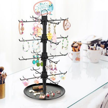 GEAMSAM Jewelry Display for Vendors with 80 Hooks, 4 Tier Rotating Display Stand Earring Holder Organizer Adjustable Height, Earring Rack Keychain Necklace Bracelet Display for Retail