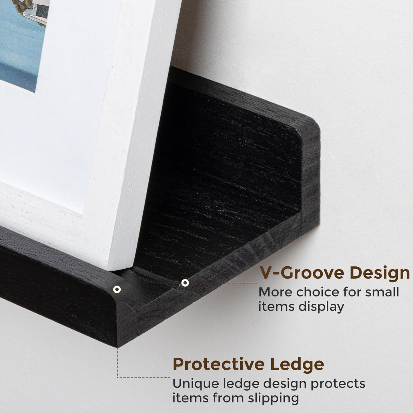 24 inch Set 3, RICHFOCUS Floating Shelves for Wall, Solid Wood Picture Ledge Shelf for Wall Storage, Nursery Book