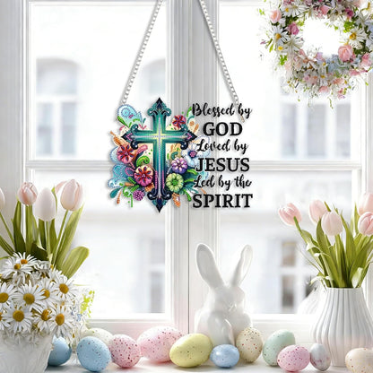 LPDJITO Flower Cross Pendant Diamonds Art kit for Adult,DIY Cross Pendant Diamonds Painting Art Kit, Acrylic Diamonds Painting Board Kit Ornament, Special Crystal Diamond Hanging Ornament Flowers