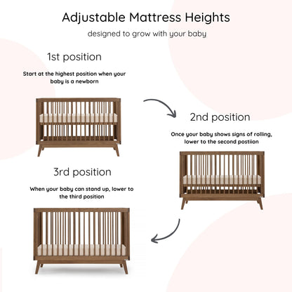 dadada Baby Soho 3-in-1 Convertible Wooden Crib to Toddler Bed - Made in Italy, GREENGUARD Gold Certified, Baby-Safe Finish, Handcrafted Beechwood, Modern Design, 3 Adjustable Heights (Walnut)