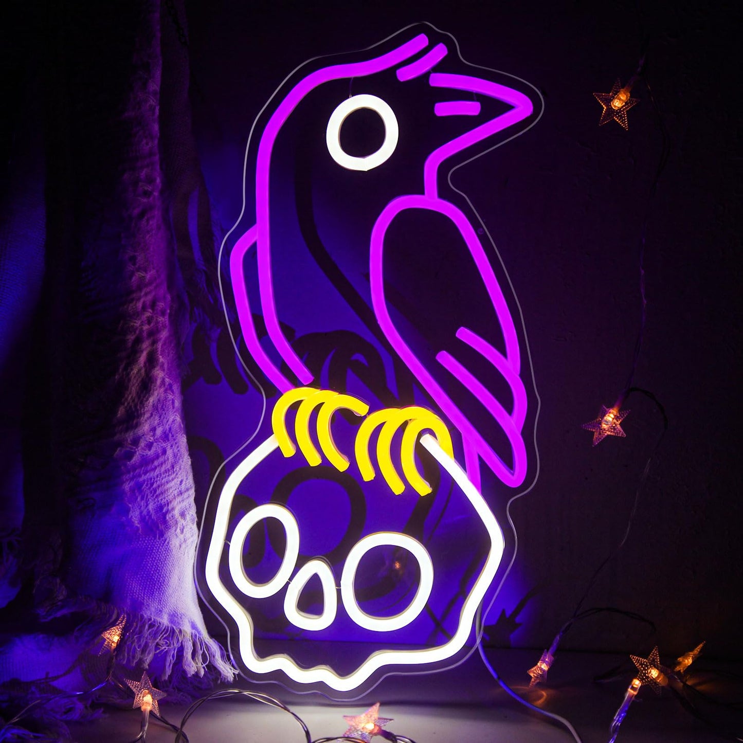 Crow Skull Neon Sign for Wall Decor Dimmable Skull Light Horror Neon Signs Skull Neon Light for Man Cave Beer Bar Game Room Party Crow Decor Gifts