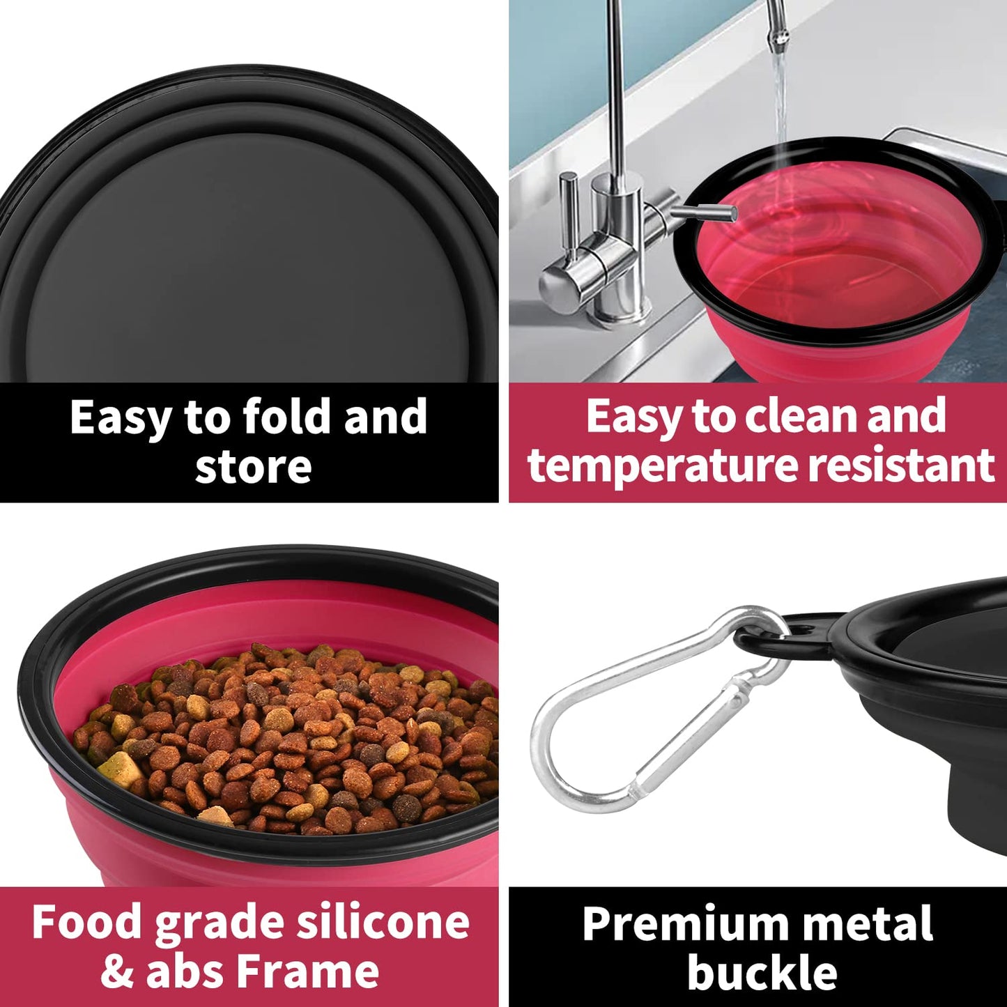 Collapsible Dog Bowls-2 Pack Large Size for Large/Medium Dogs, Pet Travel Water Bowl, Dogs Cat Portable Water Bowl, Dog Pet Feeding Watering Dish Outdoor Hiking Parking Traveling with 2 Carabiners