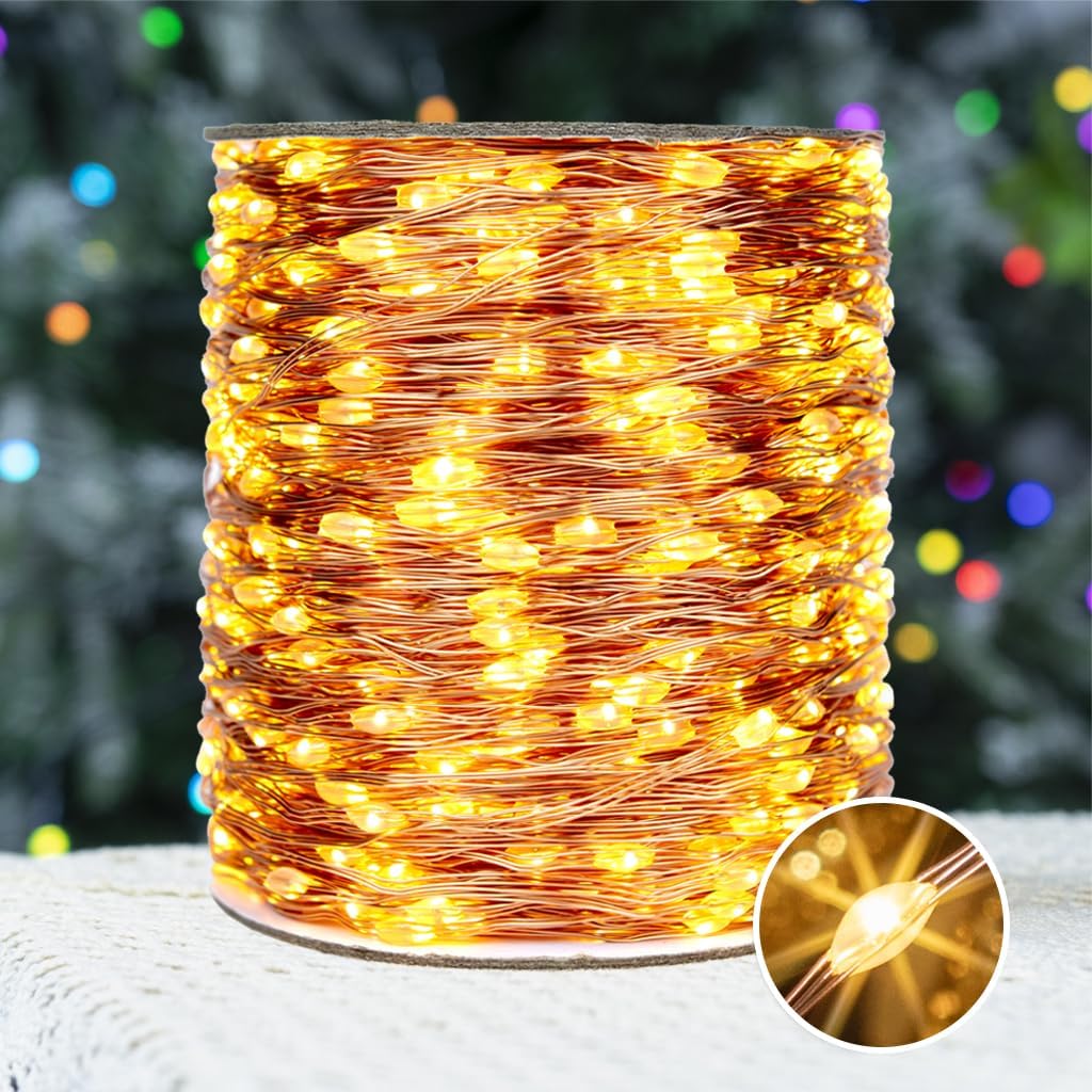 200 600 FT Warm White Fairy Lights Plug in Copper Wire String Lights with Remote, Timer, LEDs, Ideal for Bedroom