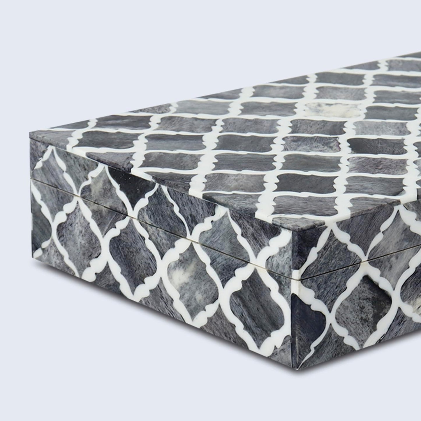 Handmade Moroccan Pattern Decorative Box, Large Storage Organizer for Neck Chains, Watches, Keepsakes - Grey