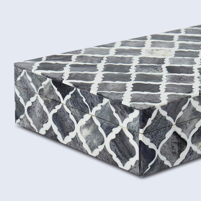 Handmade Moroccan Pattern Decorative Box, Large Storage Organizer for Neck Chains, Watches, Keepsakes - Grey