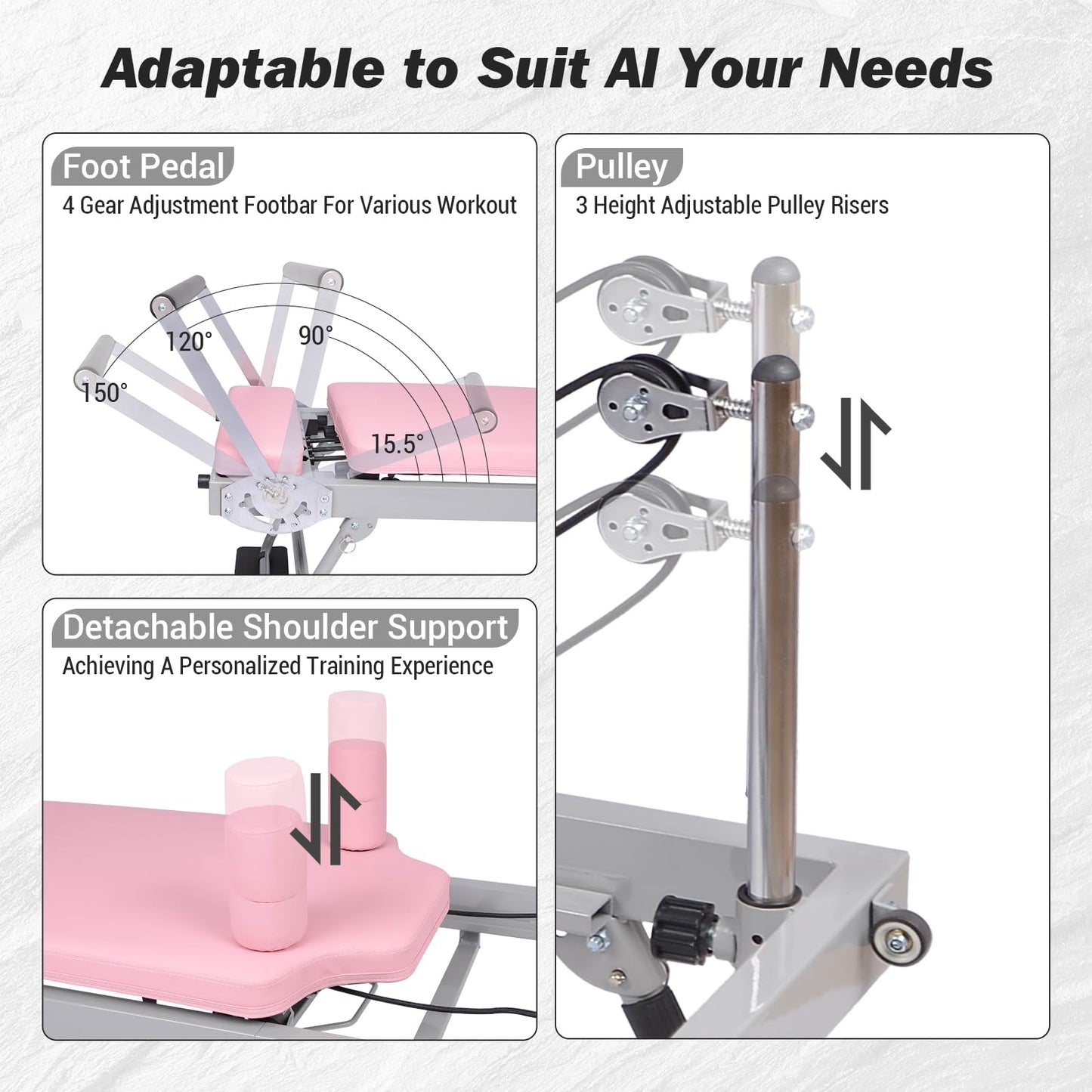 Pink Pilates Reformer | Foldable Pilates Reformer Machine for Home w/Resistance | Pilates Bed for All Levels