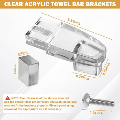Clear Acrylic Shower Door Towel Bar Brackets with Bright Chrome Sleeve Replacement for Alumax/Basco Framed Sliding Shower Door Towel Rod Sliding Doors Replacement Parts-Towel Bar NOT Included (Silver)