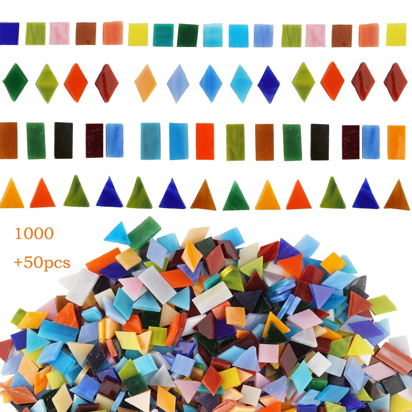Lanyani 1050 Pieces Mixed Shapes Glass Mosaic Tiles for Crafts, Colorful Stained Glass Pieces for Mosaic Projects