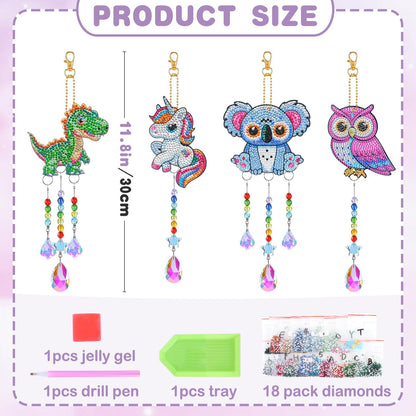 Diamond Art Kits for Kids - Crafts Gifts for Girls 8-12, 4 Pcs Double Sided Animal Style Wind Chime, Hanging Crystal Rhinestone Painting Ornament