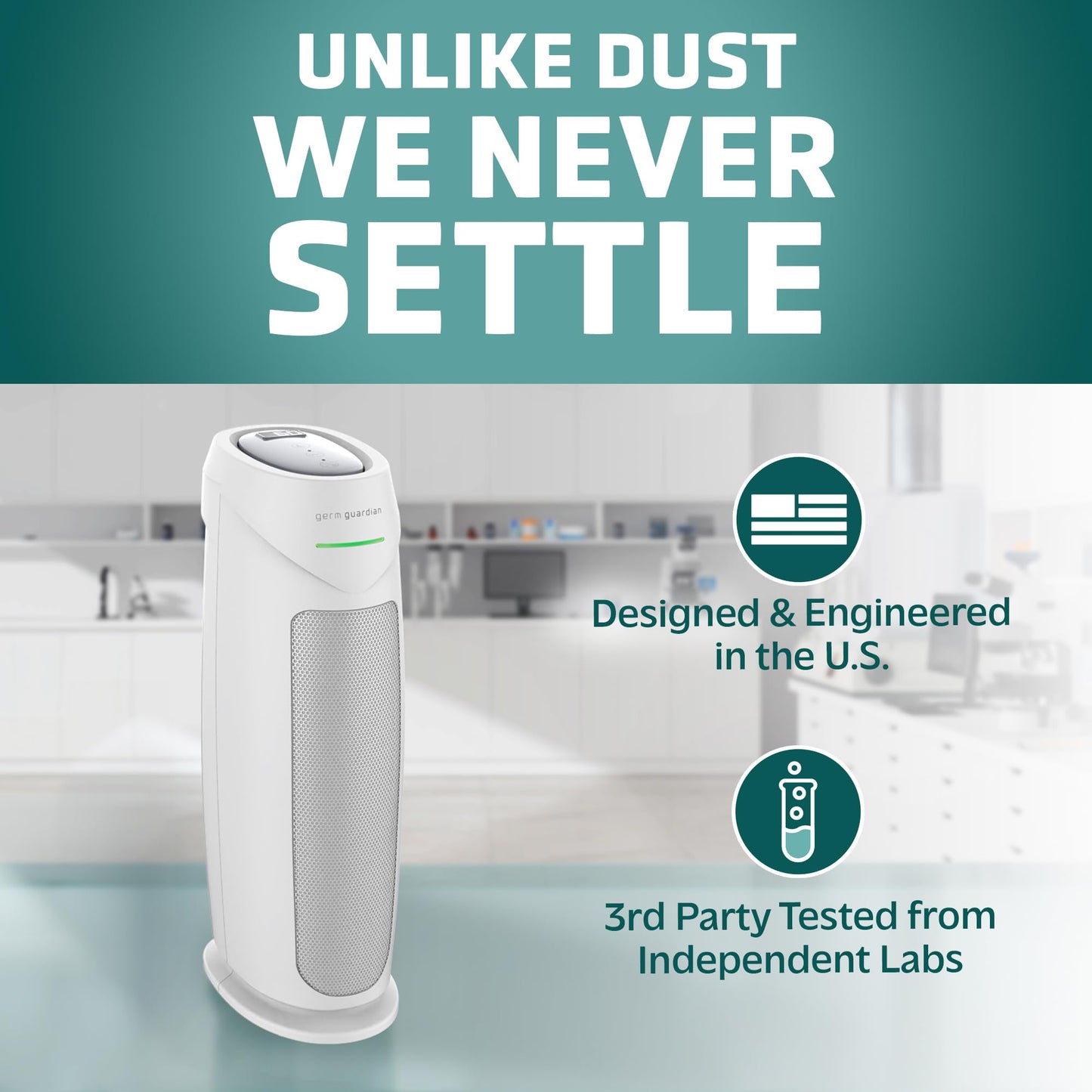 GermGuardian 4-In-1 HEPA Air Purifier for Home, Large Rooms Up To 743 Sq. Ft. with HEPA Air Filter, UV-C Light & Odor Reduction, AC4825E, 22" Tower, Gray