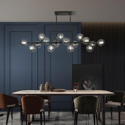 APLampara Mid Century Modern Chandelier 55in Linear Bubble Chandeliers 16-Light Black & Gray Sputnik Pendant Lighting Fixture for Dining Room Kitchen Island