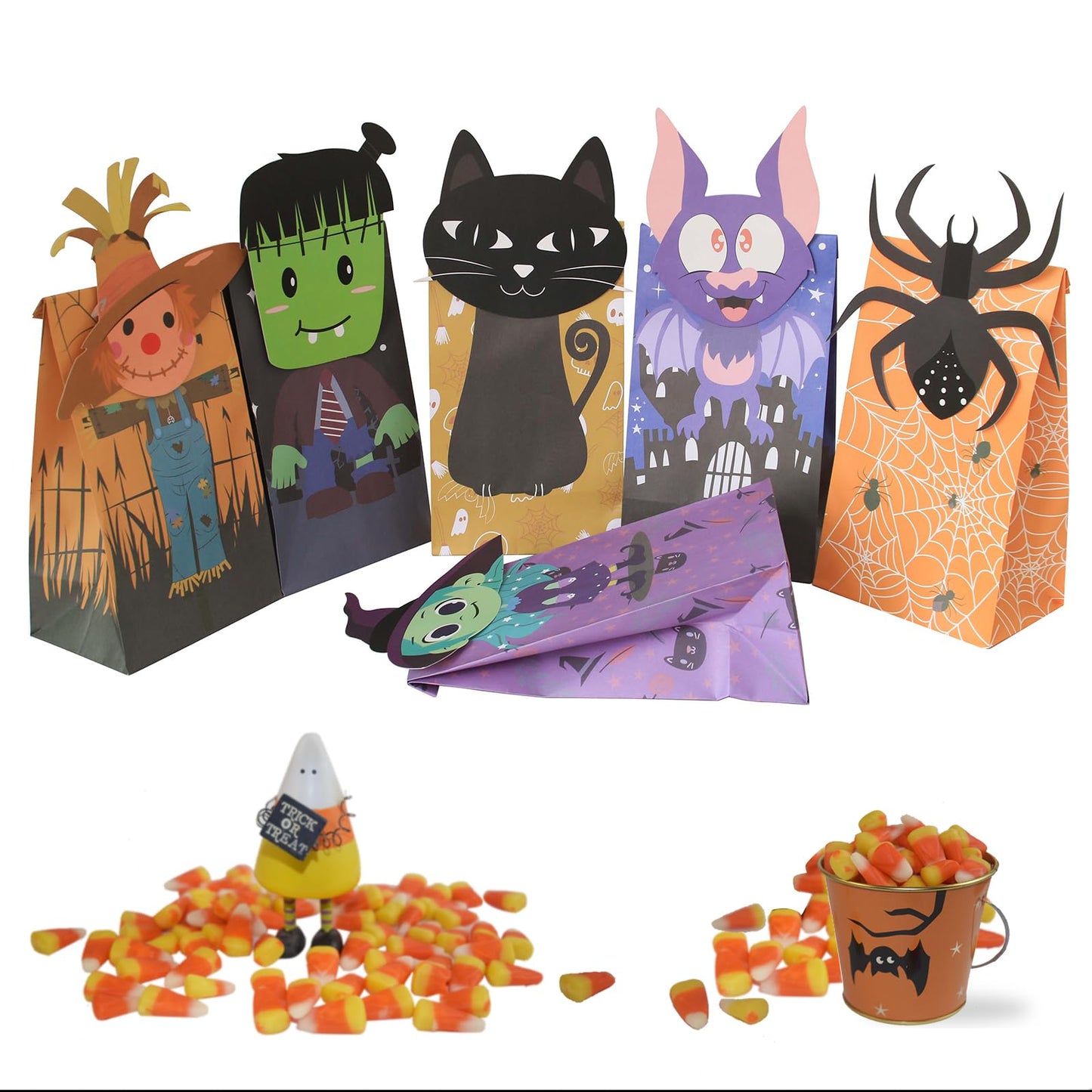 Haobell Halloween Treat Bags - 24pcs Trick or Treat Goody Bags with 24pcs Stickers, Gift Bag for Halloween Kids Party Supplies