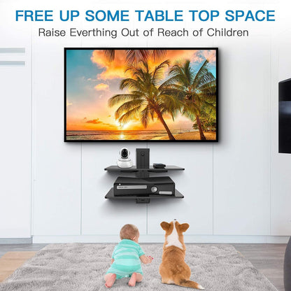 PERLESMITH Floating AV Shelf, Double Wall Mount TV Shelf - Holds up to 17.6lbs for Xbox, Projector, Cable Box