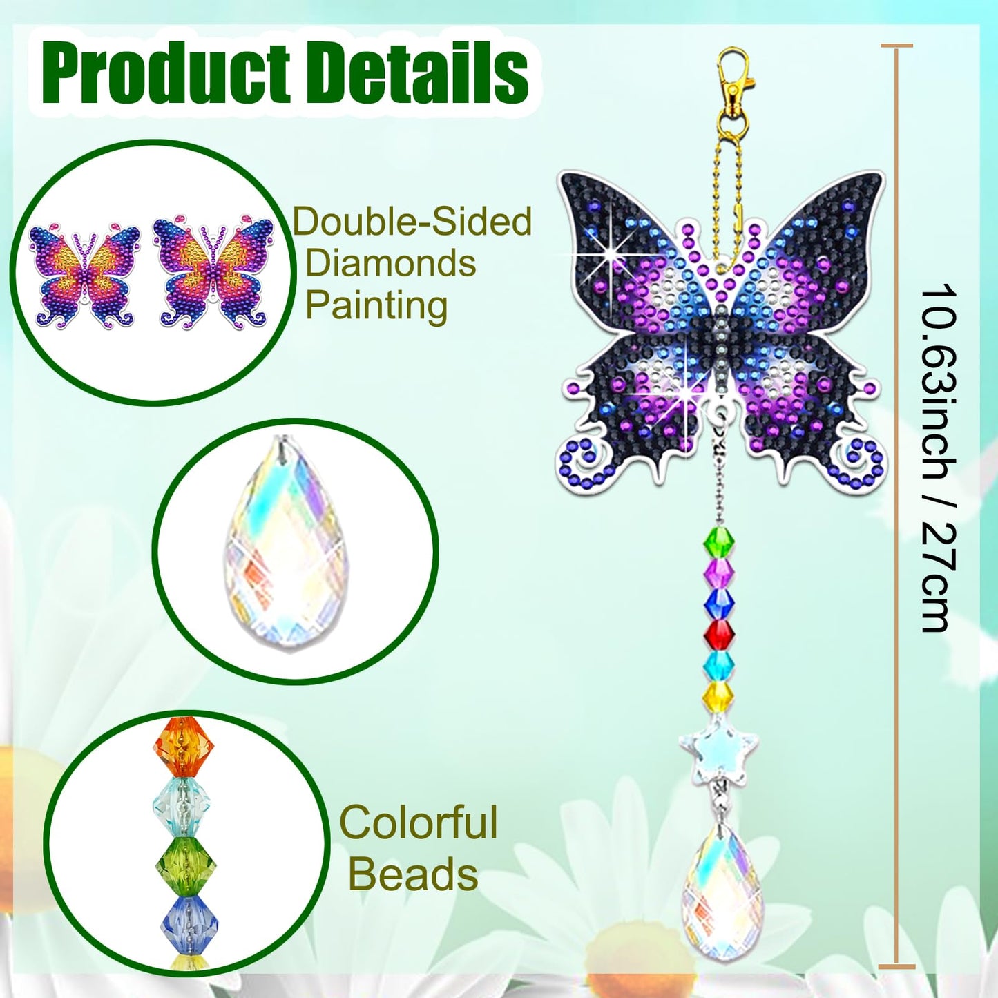 6 Pcs Butterfly Diamond Art Kits for Adults Beginner DIY Diamond Art Suncatchers Wind Chimes Small Diamond Painting Kits Arts and Crafts for Adults Gem Paint by Numbers Hanging Ornament