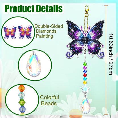 6 Pcs Butterfly Diamond Art Kits for Adults Beginner DIY Diamond Art Suncatchers Wind Chimes Small Diamond Painting Kits Arts and Crafts for Adults Gem Paint by Numbers Hanging Ornament