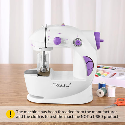 Magicfly Mini Sewing Machine with Extension Table, Dual Speed Portable Sewing Machine for Beginners with Light, Sewing Kit for Household Use, White